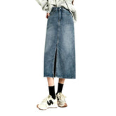 Vintage-Jeansrock mit Schlitz und Sandeffekt